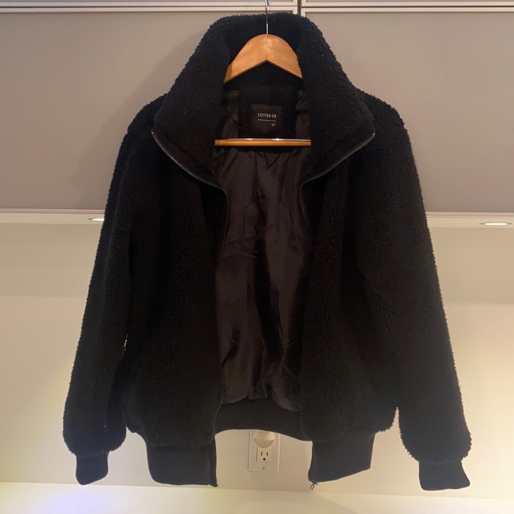 Never worn oversized black teddy coat